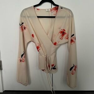 Wilfred Beige Floral Wrap Top Long Sleeves
